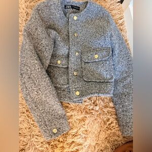Zara nwot Grey Pocket Jacket with Gold Buttons size xs